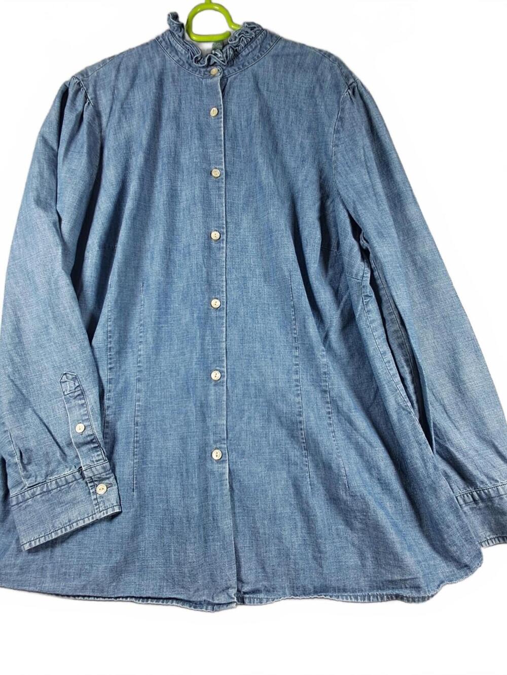 Lauren Jeans Co Ralph Lauren Women’s 1X Chambray Ruffle Neck Blouse Cotton